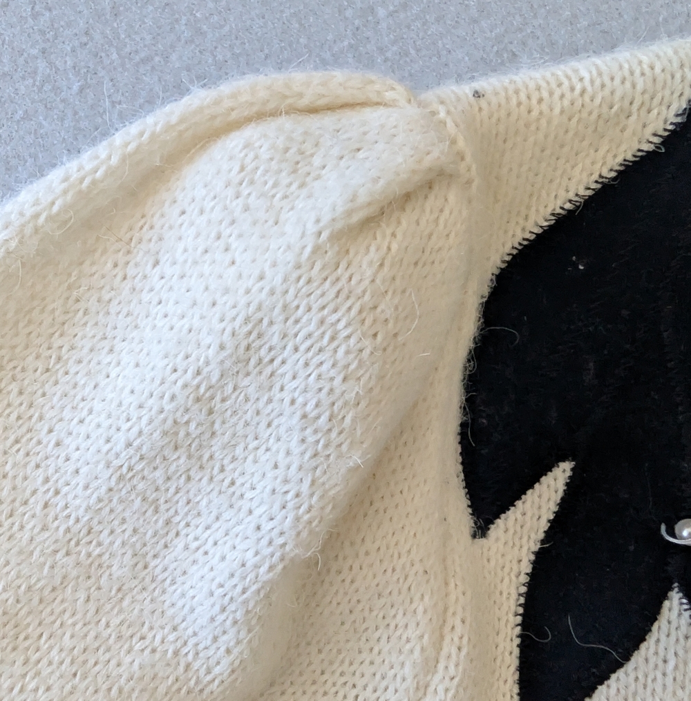 Vintage 80s Donagain Pearl Beaded Wrap Sweater Knitwear Retro Cream Black Knit L image 10
